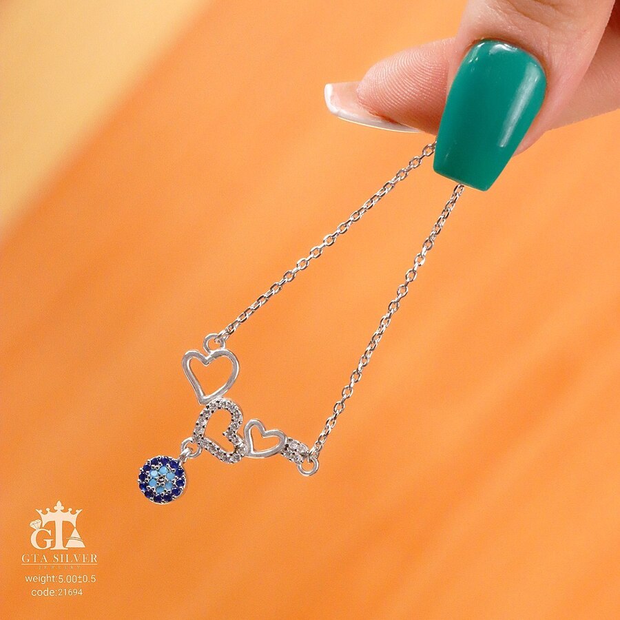 آویز زنجیری طرح چشم نظر و قلب کد 21694