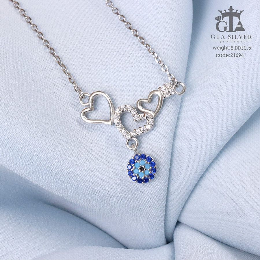 آویز زنجیری طرح چشم نظر و قلب کد 21694
