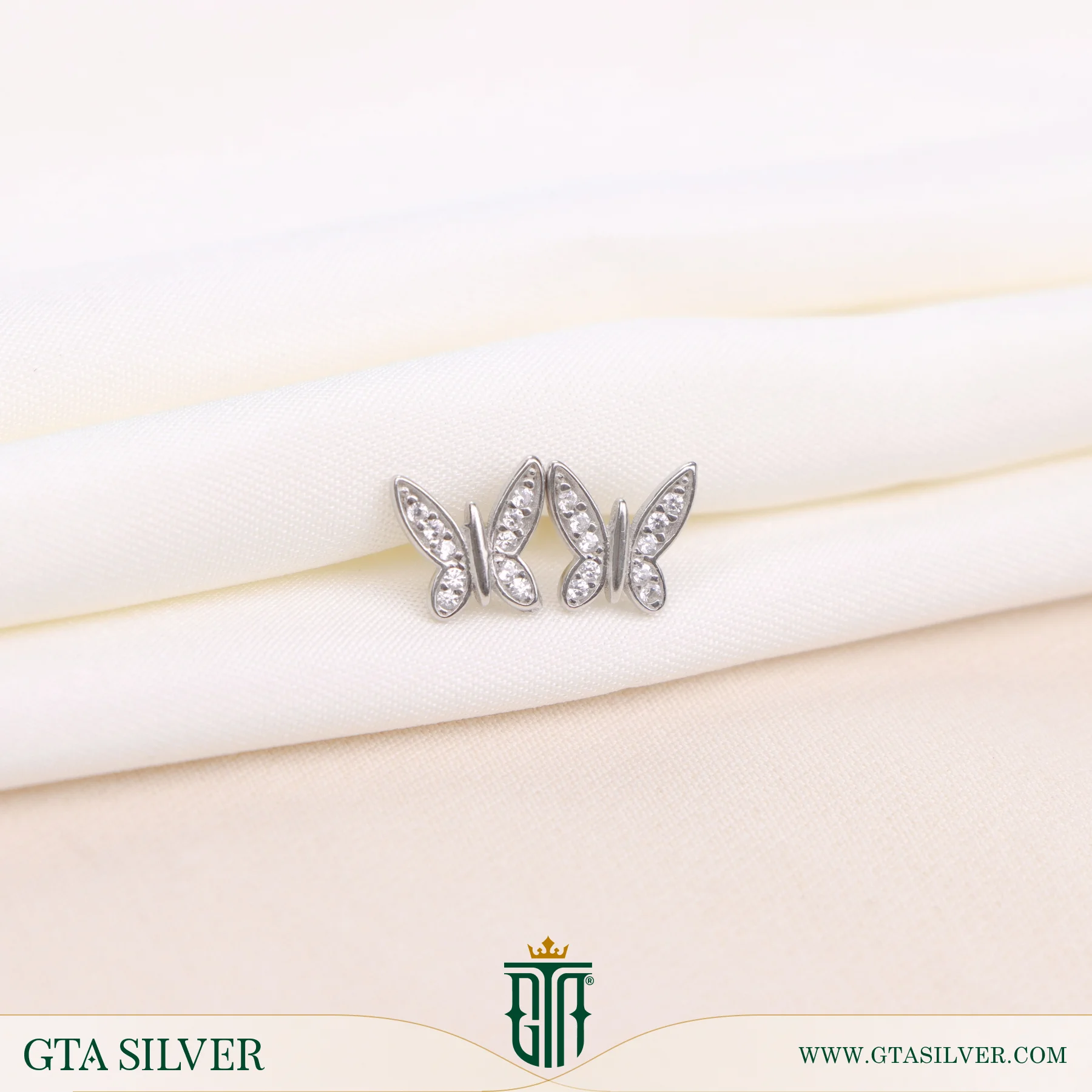 گوشواره نقره زنانه میخی پروانه‌ای کد 25071