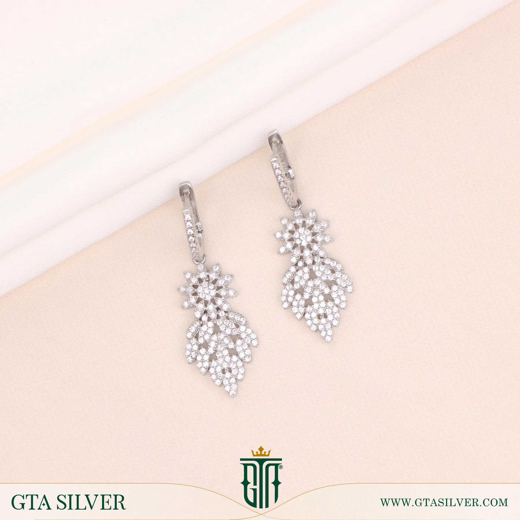 گوشواره نقره زنانه آویز جواهری کد 25072